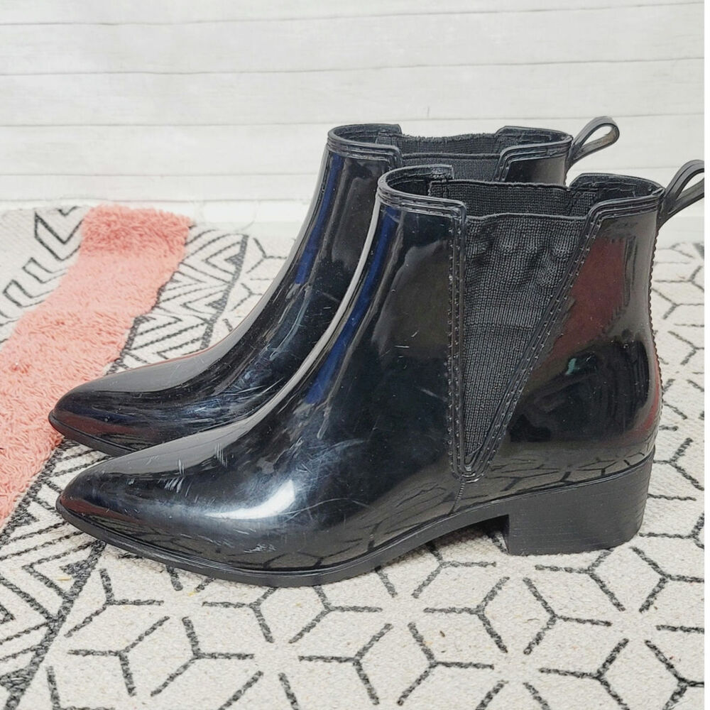 Jeffrey Campbell Mist Waterproof Rain Boot/Bootie in Black, sz 7